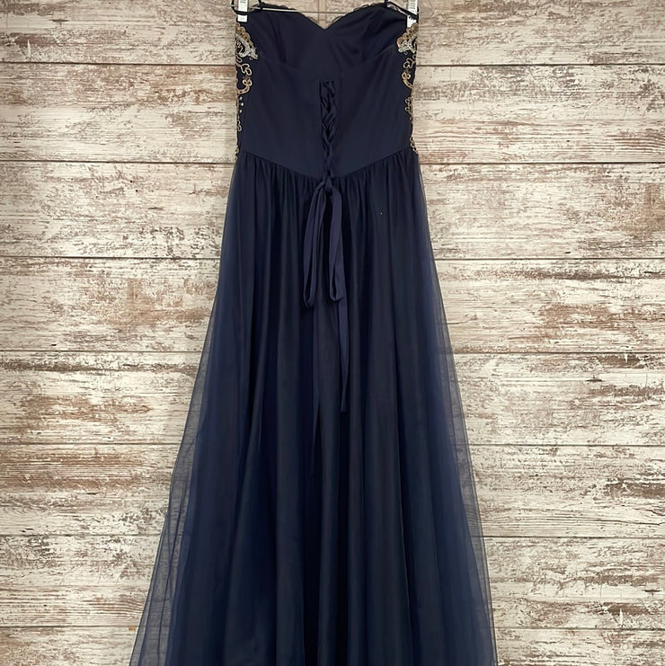 BLUE/FLORAL A LINE GOWN