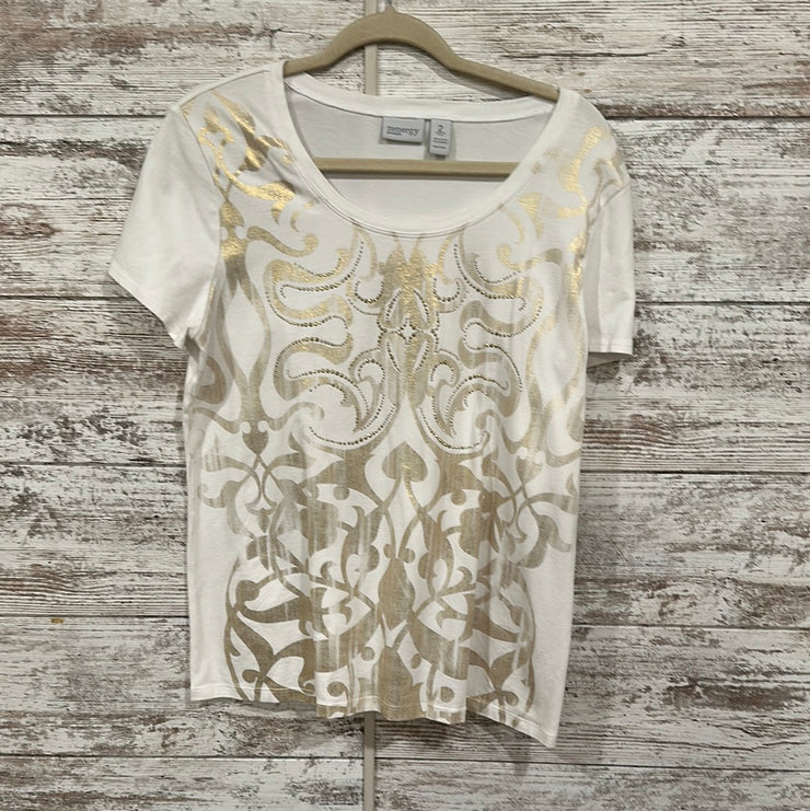 WHITE/GOLD SHORT SLEEVE TOP