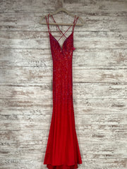 RED BEADED LONG EVENING GOWN