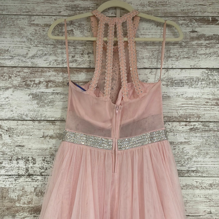 PINK RUFFLED A LINE GOWN