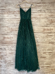 GREEN SPARKLY A LINE GOWN