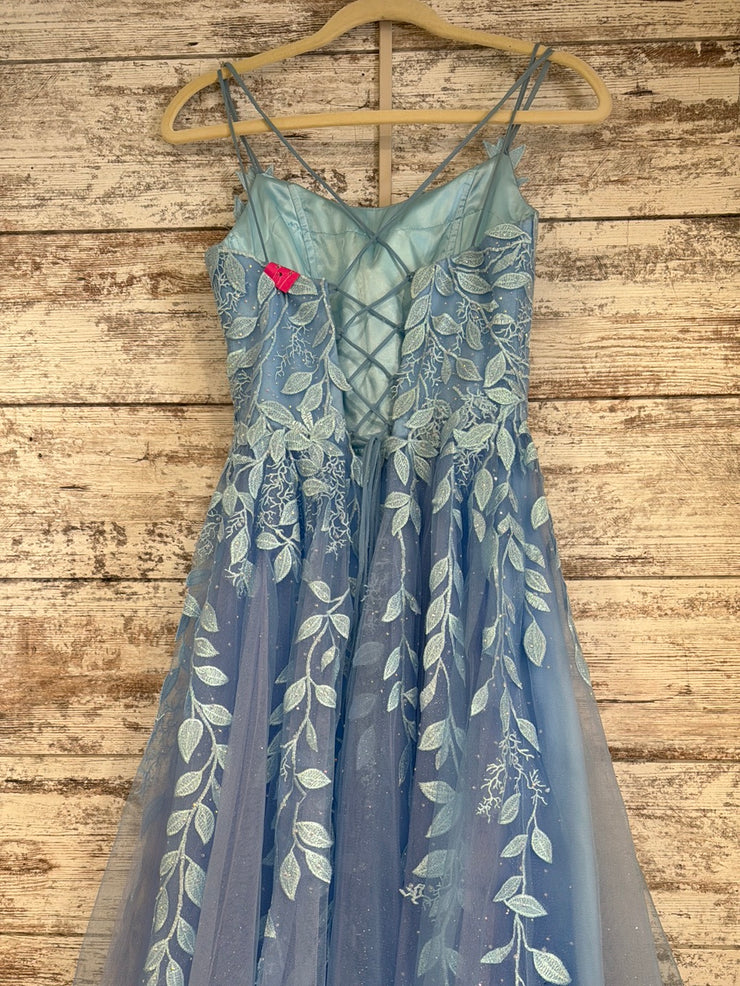 BLUE/FLORAL SPARKLY A LINE GOW