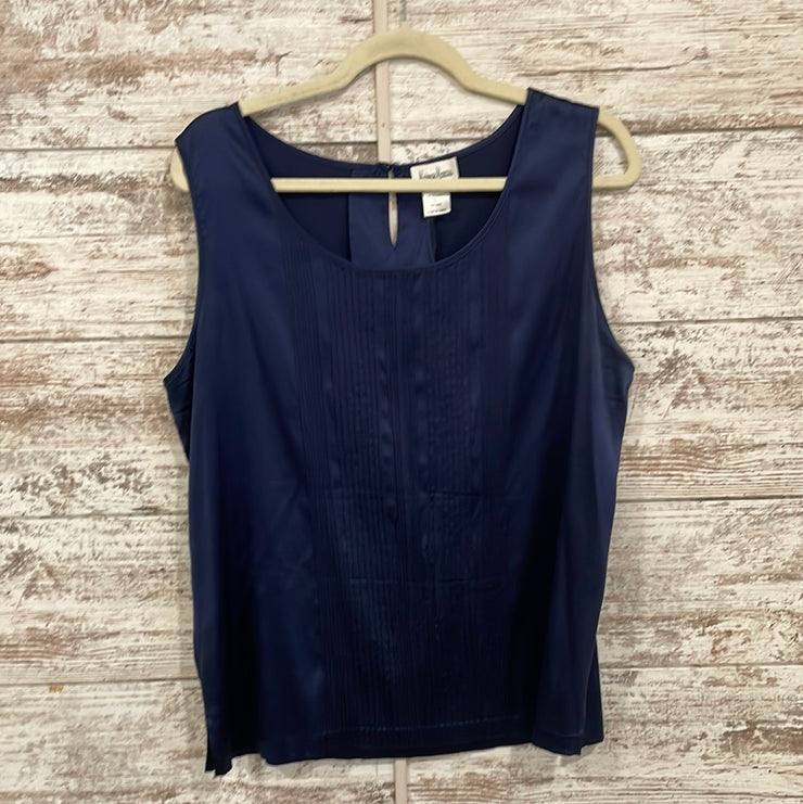 NAVY SILK SLEEVELESS TOP