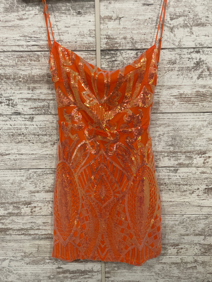 ORANGE SPARKLY SHORT DRESS-NEW