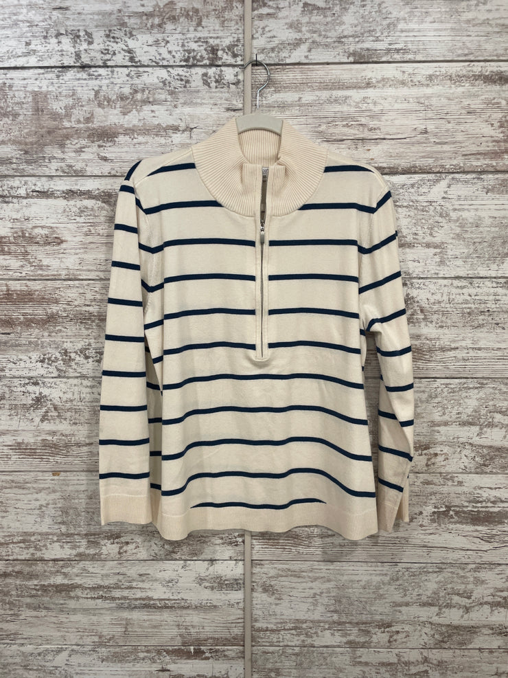 IVORY/BLUE 1/2 ZIP TOP $99