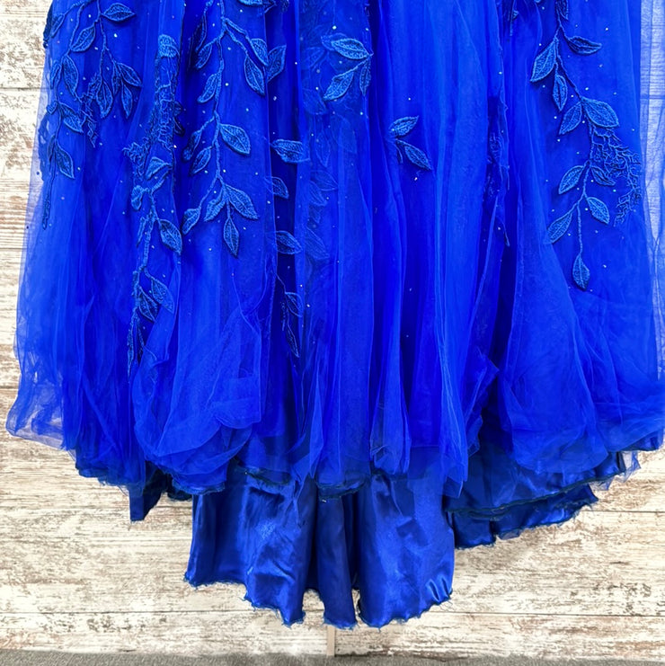 ROYAL BLUE/FLORAL A LINE GOWN