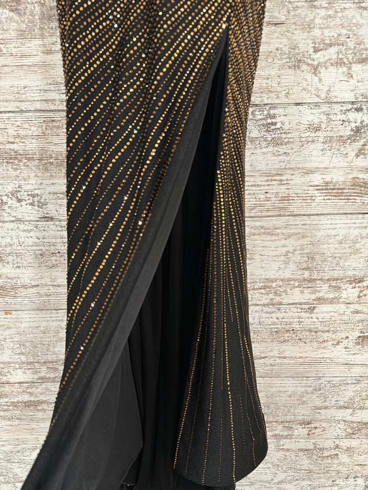 BLACK/GOLD BEADED LONG DRESS