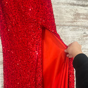 RED FULL SEQUIN LONG DRESS