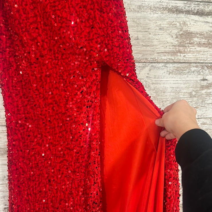 RED FULL SEQUIN LONG DRESS