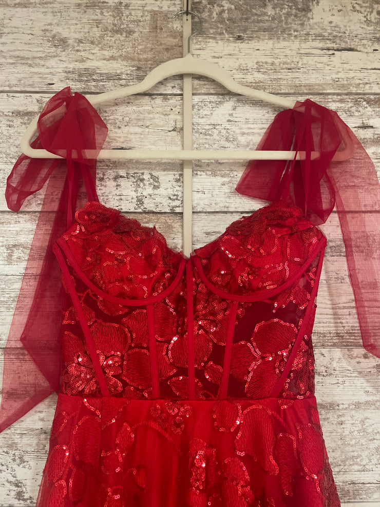 RED/FLORAL A LINE GOWN (NEW)