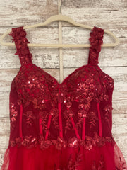 RED/FLORAL TIERED A LINE DRESS