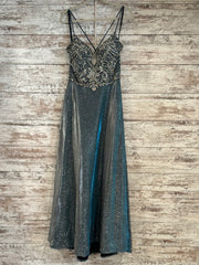 BLUE SPARKLY A LINE GOWN