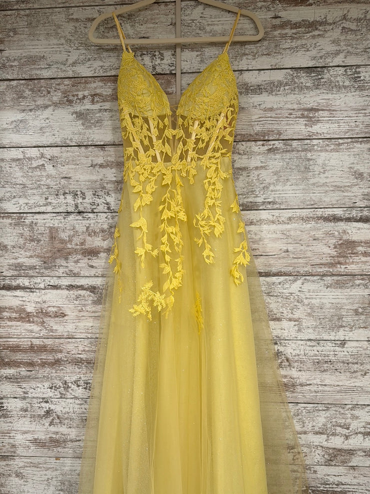 YELLOW/FLORAL A LINE GOWN