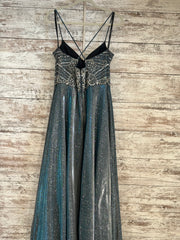 BLUE SPARKLY A LINE GOWN