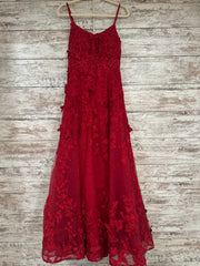 RED/FLORAL SPARKLY A LINE GOWN