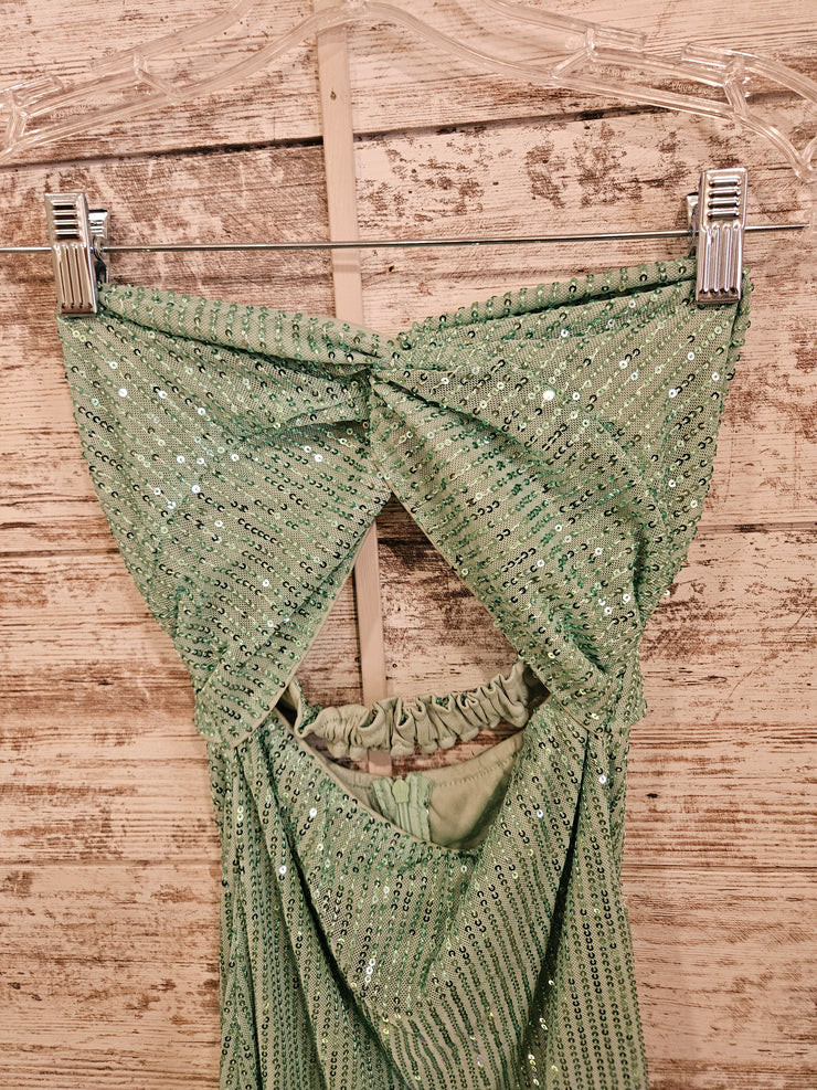GREEN SPARKLY SHORT DRESS