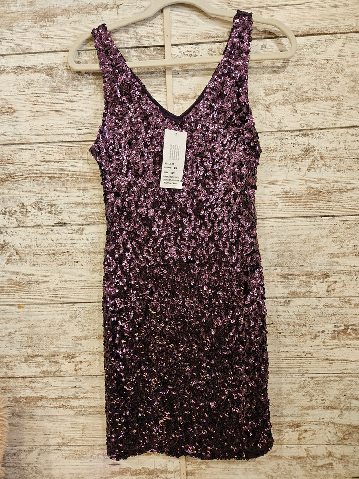 PURPLE SPARKLY SHORT DRES-NEW