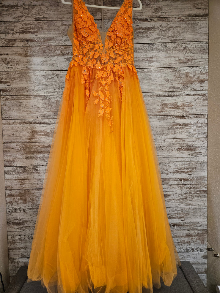 ORANGE/FLORAL A LINE GOWN