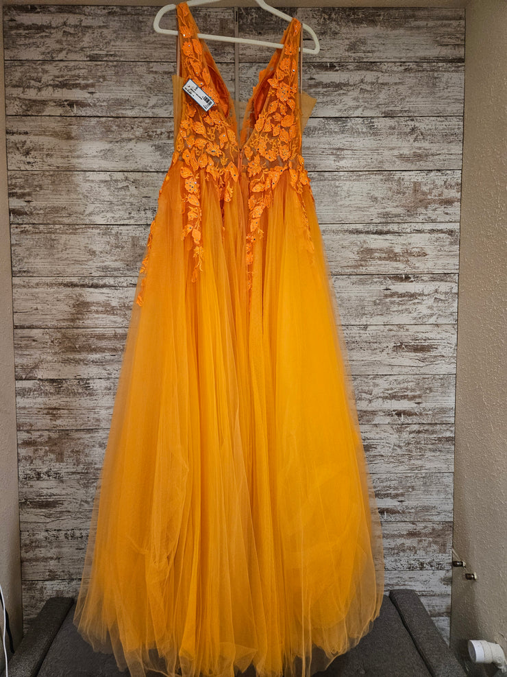 ORANGE/FLORAL A LINE GOWN