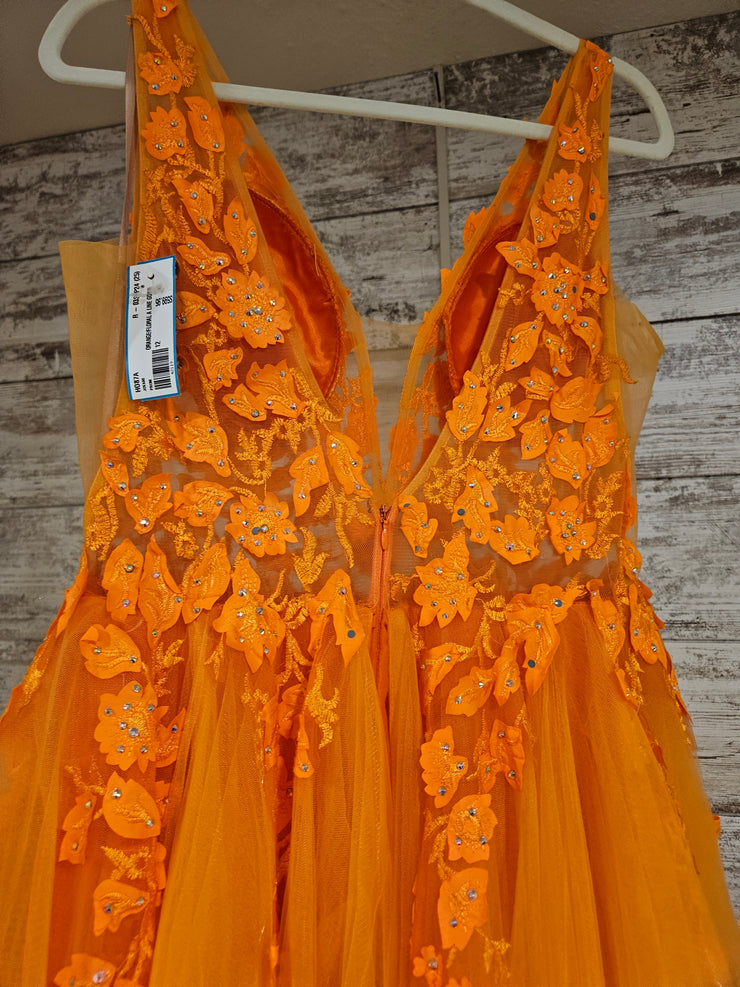 ORANGE/FLORAL A LINE GOWN