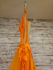 ORANGE/FLORAL A LINE GOWN