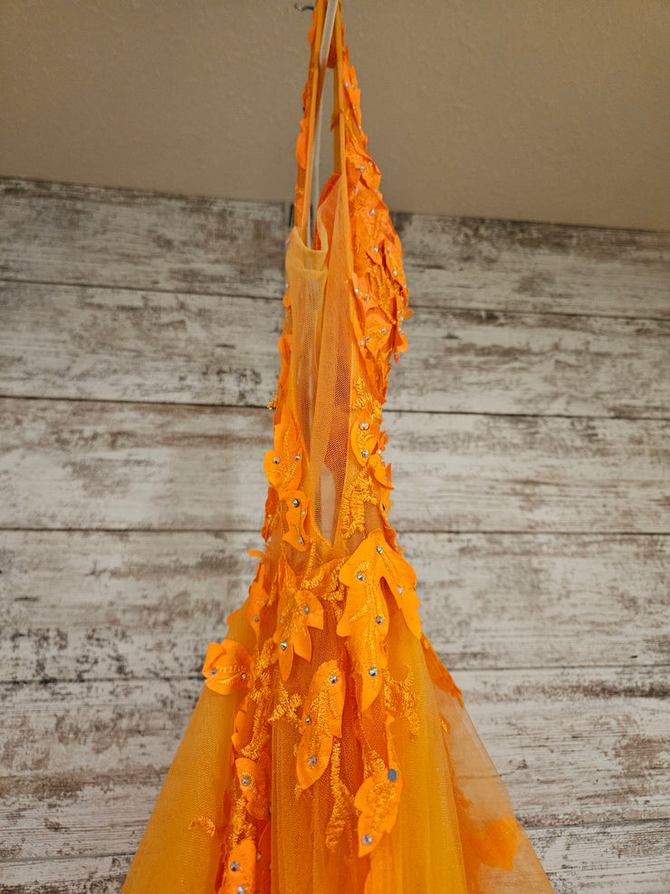 ORANGE/FLORAL A LINE GOWN