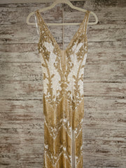 IVORY/GOLD BEADED LONG DRESS