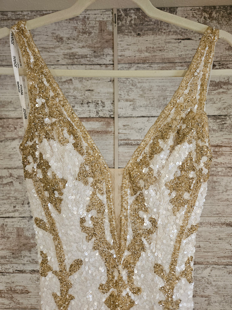 IVORY/GOLD BEADED LONG DRESS