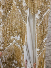 IVORY/GOLD BEADED LONG DRESS