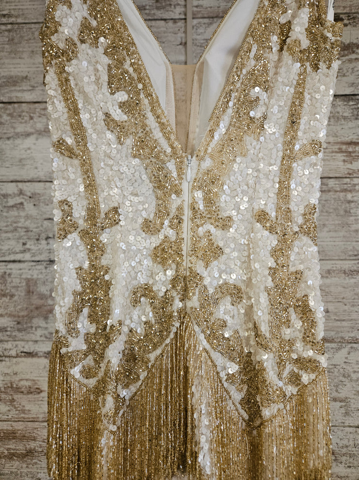 IVORY/GOLD BEADED LONG DRESS