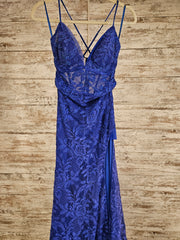 ROYAL BLUE/FLORAL LONG DRESS