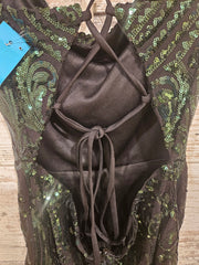 GREEN/BLACK SPARKLY SHORT DRES