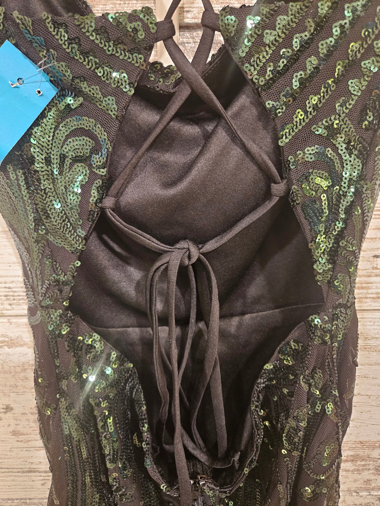 GREEN/BLACK SPARKLY SHORT DRES