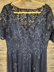 NAVY/FLORAL LONG EVENING GOWN