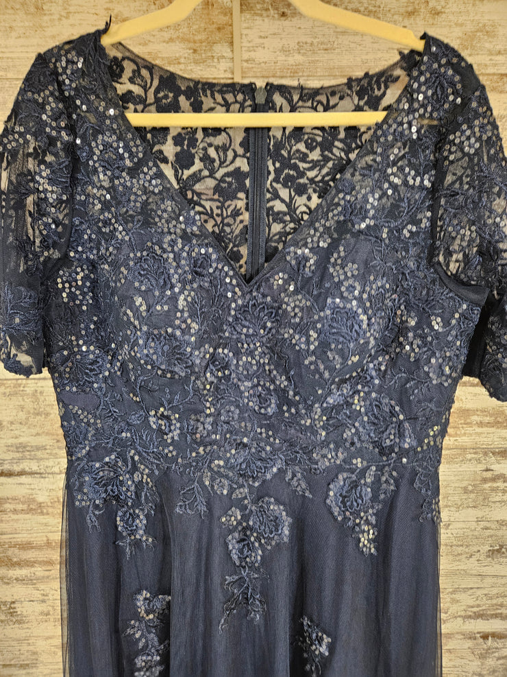 NAVY/FLORAL LONG EVENING GOWN