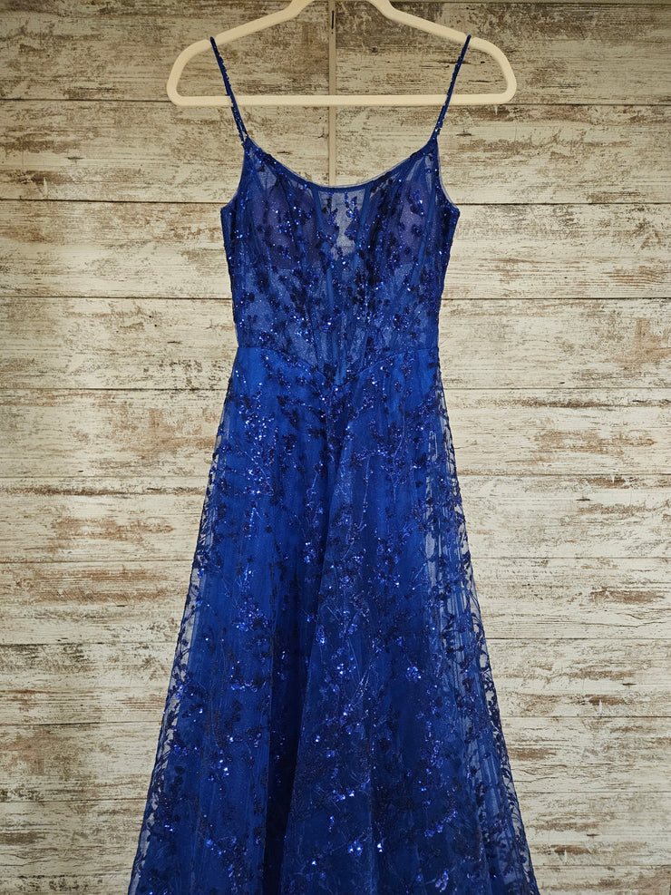 ROYAL BLUE SPARKLY A LINE GOWN