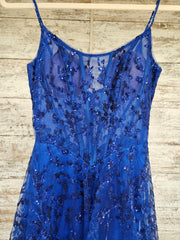 ROYAL BLUE SPARKLY A LINE GOWN