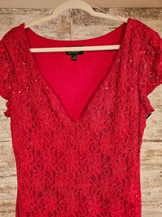 RED LACE LONG DRESS (NEW)