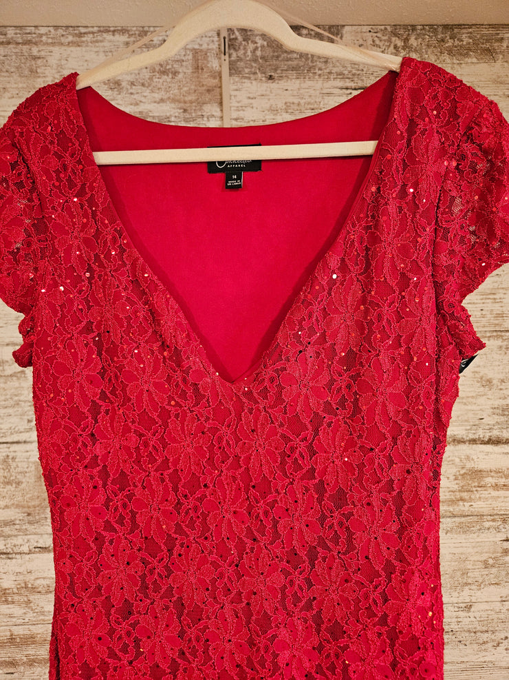 RED LACE LONG DRESS (NEW)