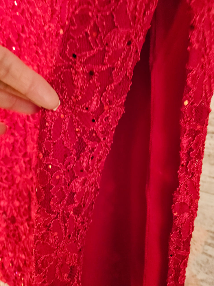 RED LACE LONG DRESS (NEW)