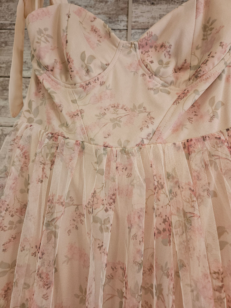 PINK/FLORAL A LINE GOWN (NEW)