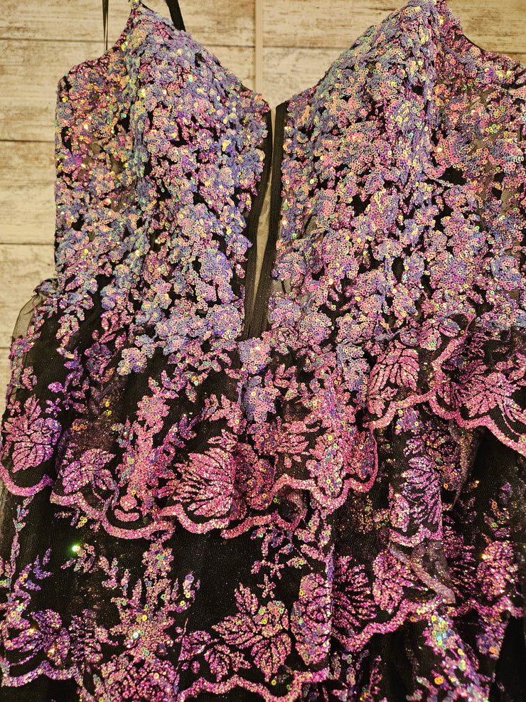 PURPLE/BLACK A LINE GOWN $800