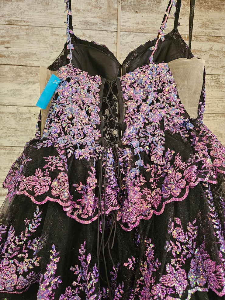 PURPLE/BLACK A LINE GOWN $800