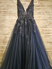 NAVY/FLORAL A LINE GOWN