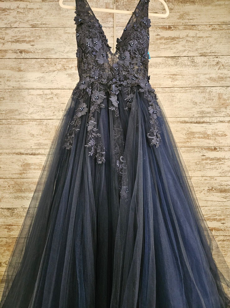 NAVY/FLORAL A LINE GOWN