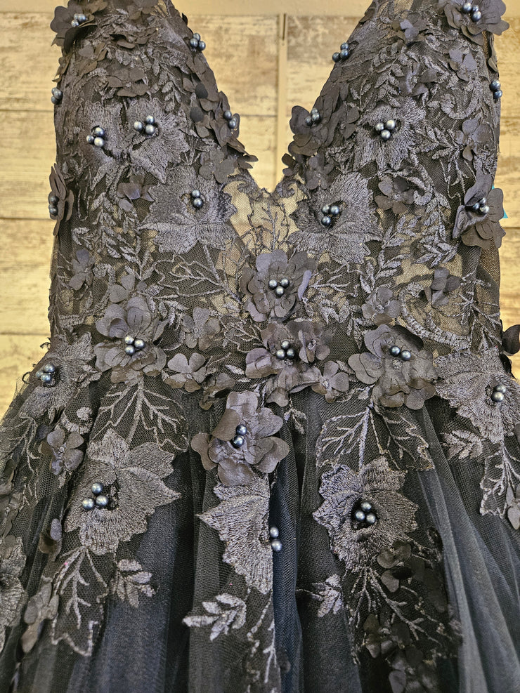 NAVY/FLORAL A LINE GOWN