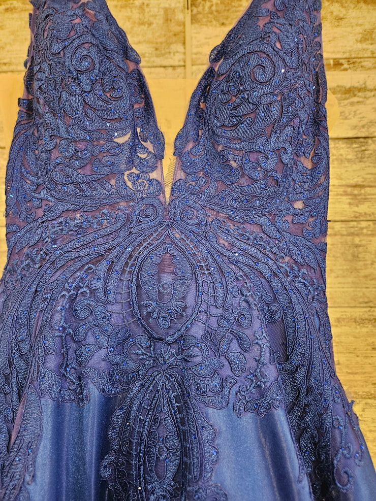 ROYAL BLUE/FLORAL A LINE GOWN