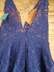 ROYAL BLUE/FLORAL A LINE GOWN