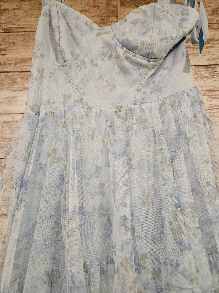 BLUE/FLORAL A LINE GOWN (NEW)