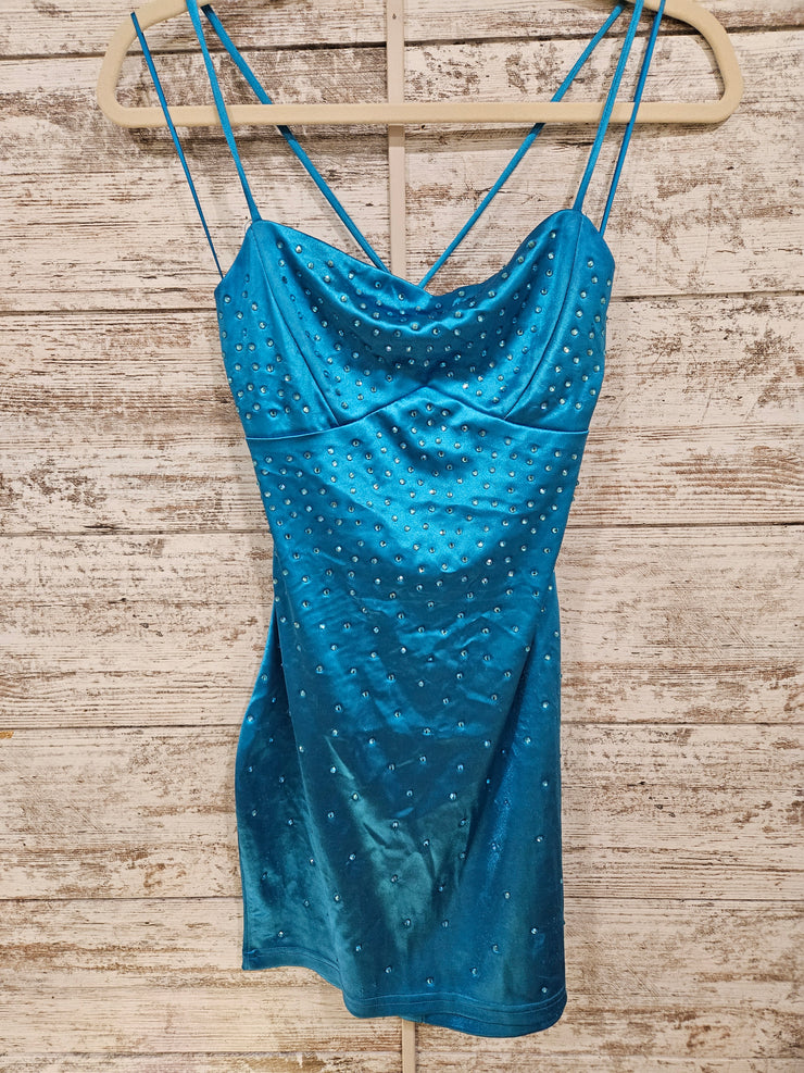 BLUE SPARKLY SHORT DRESS